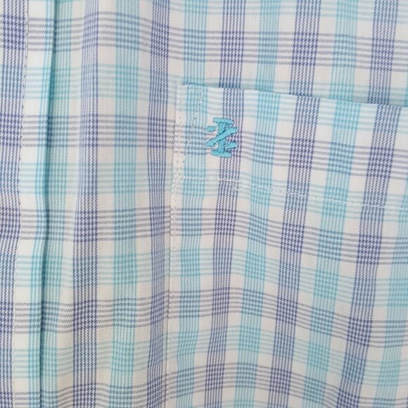 IZOD Mens Shirt XL Blue Plaid Casual Button Up Short Sleeve Collared - Picture 3 of 7